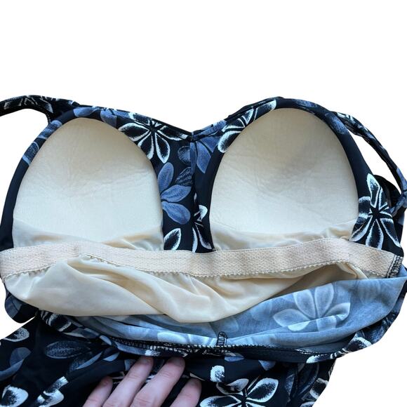 Maxine Black White Grey Floral One Piece Swimsuit 14 Vintage 90s Pinup Spa Girl - Picture 8 of 13